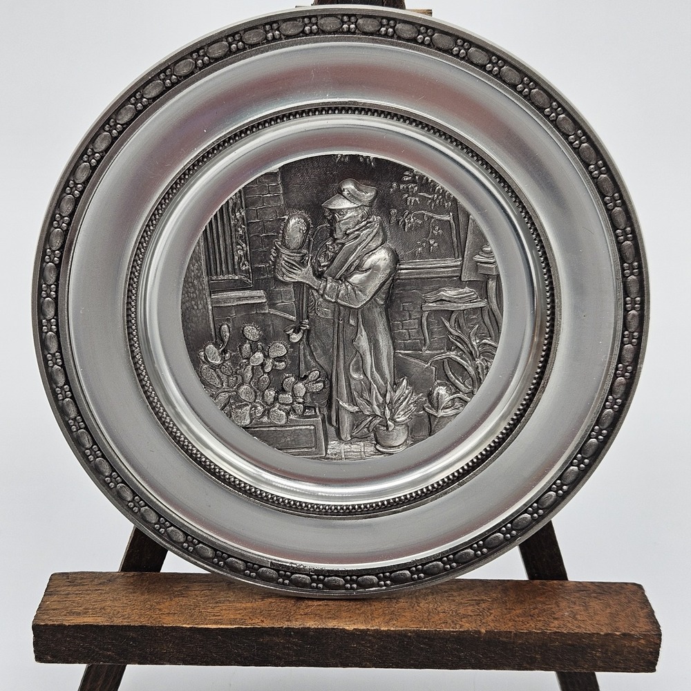 Vtg German Pewter (94% Zinc) Plate Adolf Griebjaber Depucting The Poor Poet